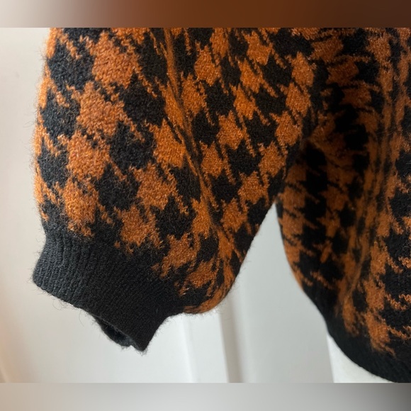 ASTR Label Womens Siz Medium Brown Black Houndstooth Sweater Cropped 3/4 Sleeves - Picture 3 of 8